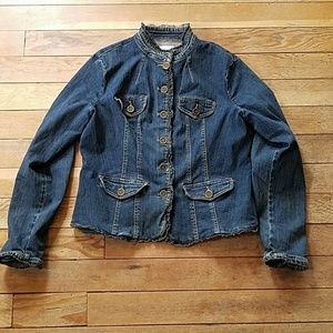 Crazy Horse Denim Jacket Ruffled Collar